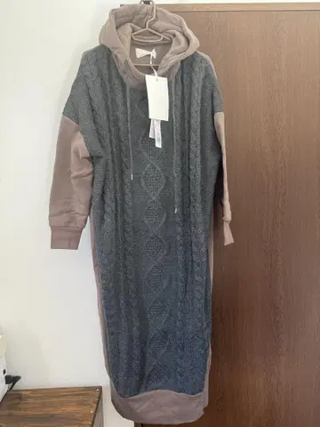 n'OrLABEL 후드 부착 롱 원피스 그레이쉬 모카 F