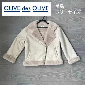 Olive de Olive 무스탕 퍼 라이더스 코트 올리브 드 올리브