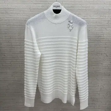 PICONE 화이트 스트라이프 하이넥 스웨터