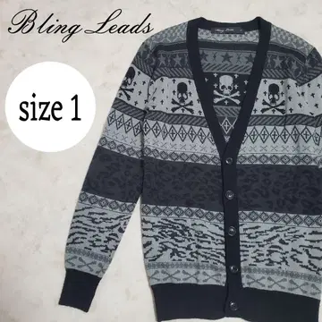 BLING LEADS 스컬 패턴 남성용 가디건 그레이