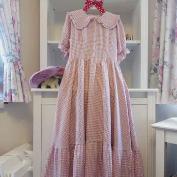 시마무라 아오키 미사코 깅엄 체크 원피스 베레모 세트