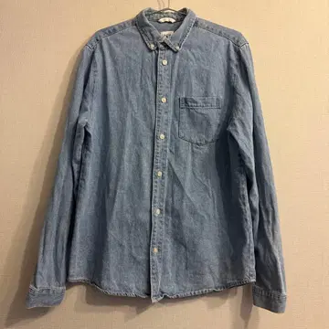 ZARA 남성용 데님 셔츠 긴팔 셔츠 라이트 블루 사이즈 M