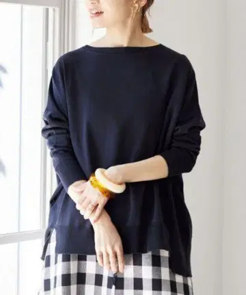 IENA 코튼 스트레치 NEO 와이드 긴팔 풀오버 네이비