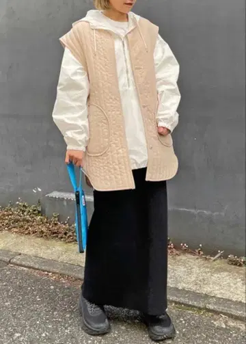 [ 오메카시/Omekashi ] 퀼팅 베스트 핑크 베이지