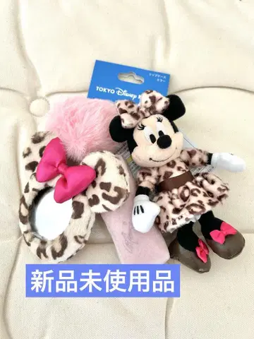 미니 레오파드 무늬 봉제 인형 참 립 케이스 거울 세트