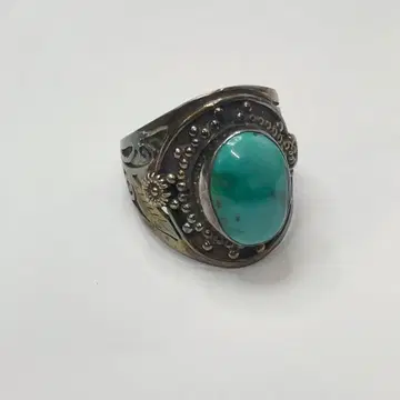 VINTAGE 터콰이즈 디자인 시스루 조각 실버 반지