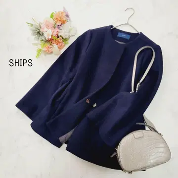 새상품급*SHIPS 노카라 숏코트*울 큐프라*네이비