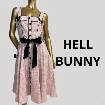 [ 4655 ] HELL BUNNY 도트 무늬 롱 원피스 S 핑크 리본