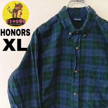 USA 구제 의류 HONORS 플란넬 셔츠 XL 블루그린 체크