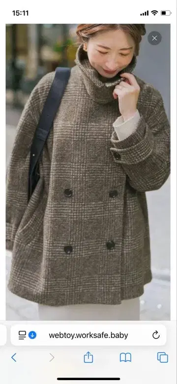 2023AW 스픽 앤 스팬 W 슬리버 체크 하프 코트 브라운