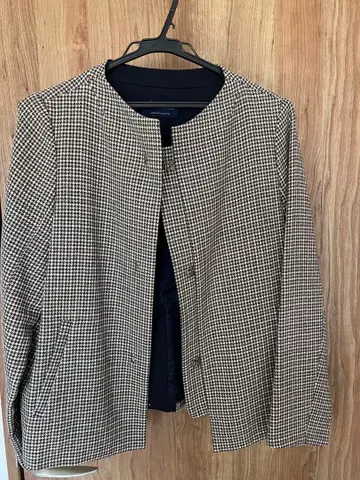 노카라 블랙 화이트 체크 자켓