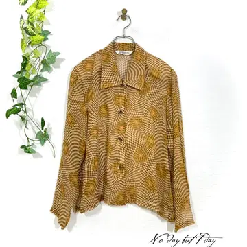 AVENUE 쇼와 레트로 셔츠 블라우스 옵티컬 패턴 기하학 패턴 시어