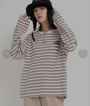 M1713 멀티 보더 루즈 롱 T셔츠