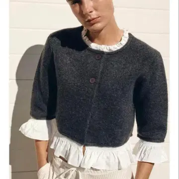 완판 ZARA 포플린 콤비 니트 자켓 다크 그레이 색상 M 사이즈