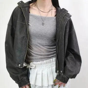 [ 미사용 새상품 ] 후즈후 갤러리 가죽 블루종