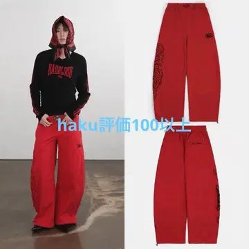 BADBLOOD 빨간색 그래픽 프린트 와이드 팬츠