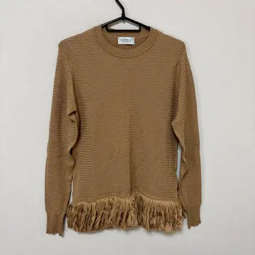 JOHN SMEDLEY 카멜 베이지 밑단 프린지 와플 편직 니트