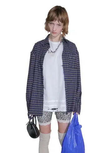 미사용 새상품 PERVERZE Cut Up Shirt / Blue