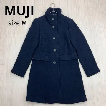 무인양품 MUJI 하이 칼라 트위드 코트 아우터 네이비 M