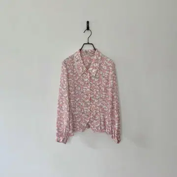 구제 올 패턴 셔츠 꽃무늬 페플럼 블라우스 레이스 세레모니 레트로 핑크