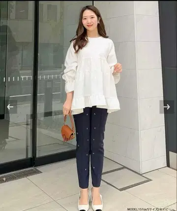 fitmore 핏모어 로즈 자수 테이퍼드 팬츠 네이비 M 사이즈