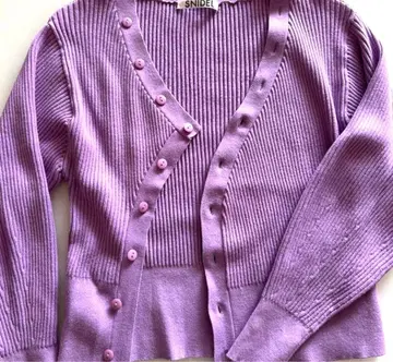 SNIDEL 퍼플 리브 편직 스나이델 전신 버튼 사선 가디건