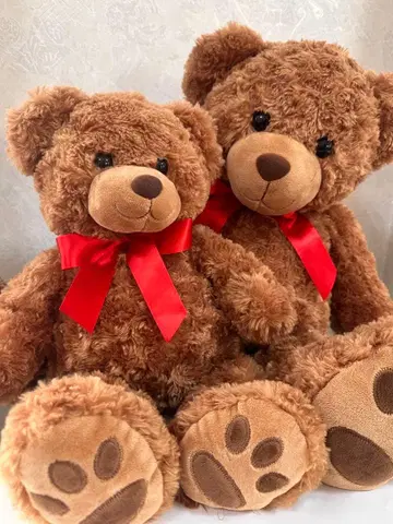 브라운 테디베어 빨간색 리본 2체 세트