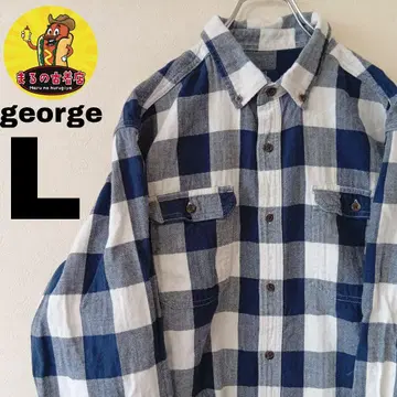 USA 구제 의류 george 플란넬 셔츠 L 네이비 화이트 체크