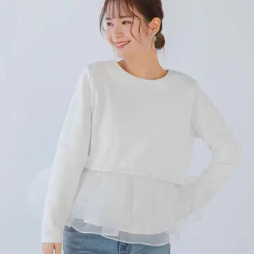 fitmore 핏모어 오간자 프릴 레이어드 맨투맨 화이트
