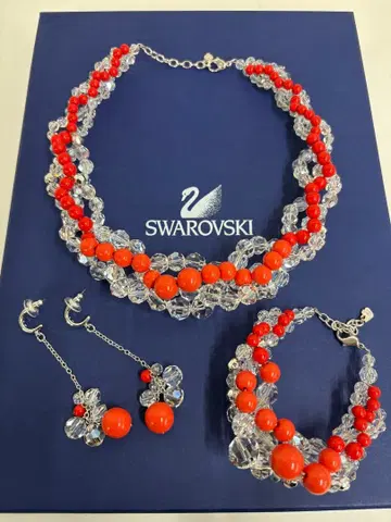 스와로브스키 81 크리스탈 비즈 여성용 클리어 레드 세트