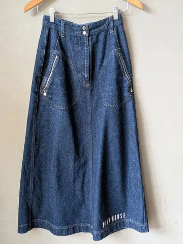 핑크하우스 로고 데님 스커트