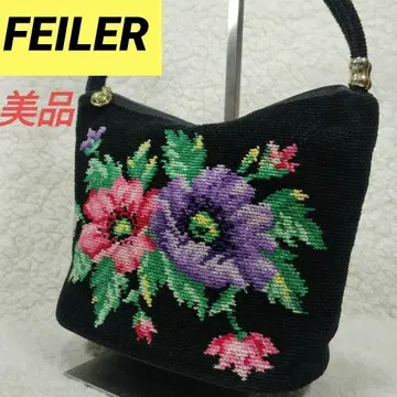 새상품급 FEILER 페이러 핸드백 꽃무늬 블랙 여성용