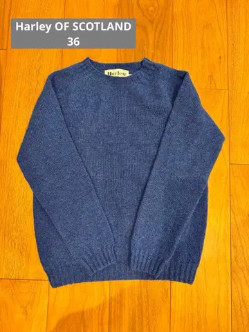 컨디션 최상 Harley OF SCOTLAND 크루넥 니트 블루 36