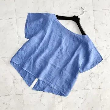 새상품급 DRESSTERIOR 블라우스 반팔 린넨 블루 파랑