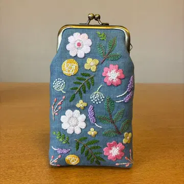 자수 가마구치 파우치 안경 케이스 펜 케이스