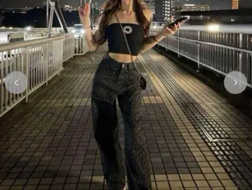 SUREVE 블랙 레오파드 무늬 와이드 팬츠