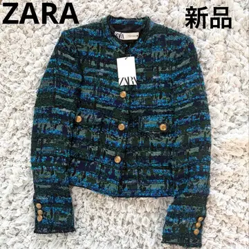 [ 새상품 ] ZARA 트위드 골드 버튼 자켓 블루 계열 XS(M 상당)