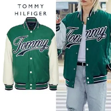 Tommy Jeans 바시티 자켓 XL 그린/화이트