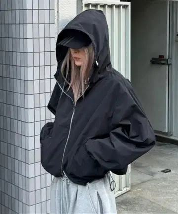 Chikashitsu 치카시츠플러스 나일론 더블 지퍼 후드 블루종