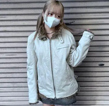 Used 구제 의류 퍼 디자인 코튼 블루종 집업 Y2K 하이넥
