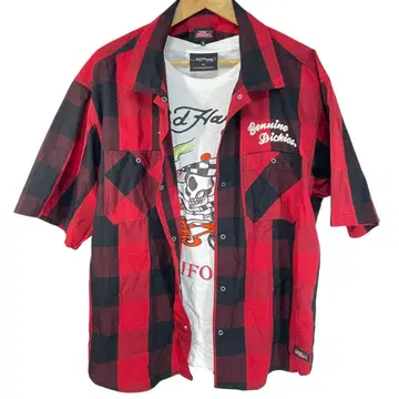 Dickies 반팔 워크 셔츠 레드 체크