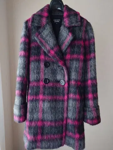 여성용 체크 무늬 울 더블 코트