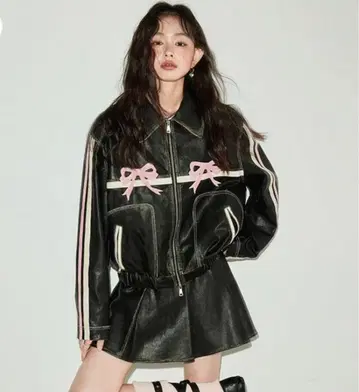DIDDI MODA 리본 가죽 자켓