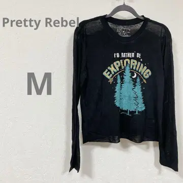 한정판 Pretty Rebel 탐험 테마 긴팔 티셔츠 블랙
