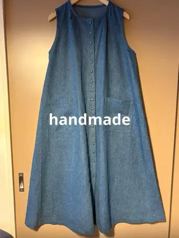 handmade 데님 블루 슬리브리스 A라인 원피스