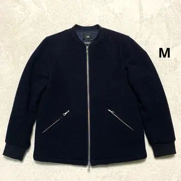 HARE 울 블루종 안감 퀼트 자켓 네이비 더블 지퍼 M