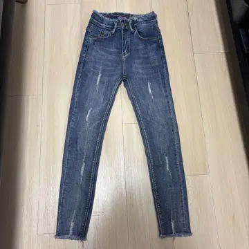 스키니 데님 25 다크 블루 프린지 가공