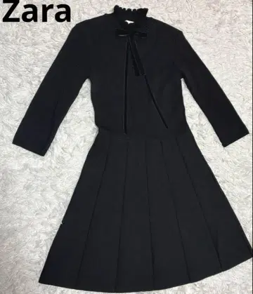 타임세일 새상품 ZARA 니트 원피스 7부 소매 플리츠 리본