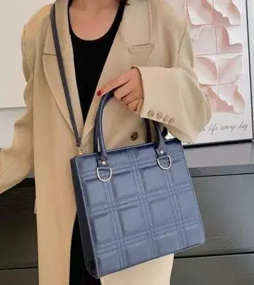여성용 스퀘어 숄더백 PU 가죽 네이비