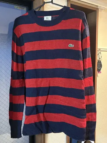 LACOSTE 빨간색 네이비 스트라이프 니트 스웨터